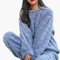 Damen Zweiteiliges Pyjama-Set mit Struktur in Blau