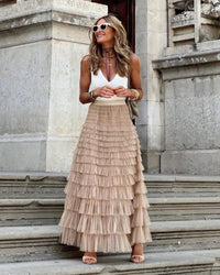 Damenrock mit hoher Taille im Boho-Stil | Maxi in Khaki