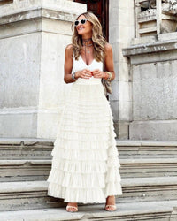 Damenrock mit hoher Taille im Boho-Stil | Maxi in Weiß