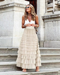 Damenrock mit hoher Taille im Boho-Stil | Maxi in Cracker Khaki