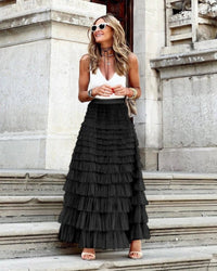 Damenrock mit hoher Taille im Boho-Stil | Maxi in Schwarz