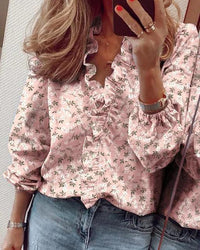 Rüschenshirt mit V-Ausschnitt für Damen in Rosa