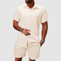 Darian | Herren Kurzarm Hemd Shorts Set Strukturiert in Beige
