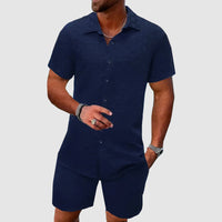 Darian | Herren Kurzarm Hemd Shorts Set Strukturiert in Blau
