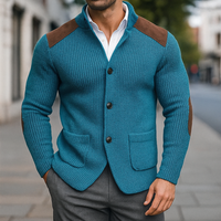 David | Herren Gestrickter Knopfleiste Strickblazer in Blau