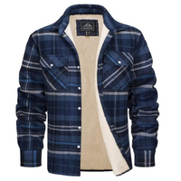 Ethan | Herren Karo Jacke mit Knöpfen und Taschen in Blau-Grau