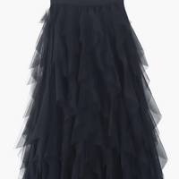 Damenrock Elegante Mehrlagige Volant Romantisches Festkleid in Schwarz