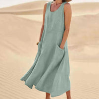 Tina™ - Sommer Leinenkleid in Hellgrün