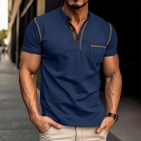 Dennis | Herren Henley Shirt Mit Kontrast Casual in Dunkelblau