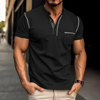 Dennis | Herren Henley Shirt Mit Kontrast Casual in Schwarz