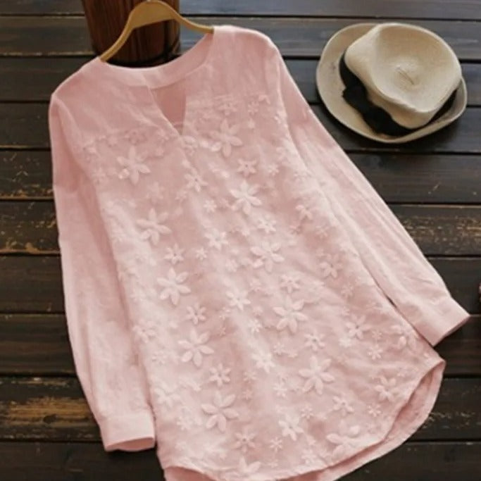 Damenbluse mit Blumenmuster und langen Ärmeln für den Sommer