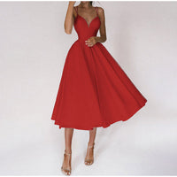 Véronique | Damen Midi Abendkleid V-Ausschnitt Elegant Linienführung Festlich in Rot