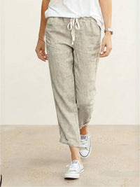 Dorina | Damen Kordelzug Hose Bequeme Passform in Aprikose