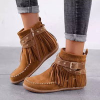 Dorothea | Damen Fransen Stiefeletten mit Schnallen in Braun