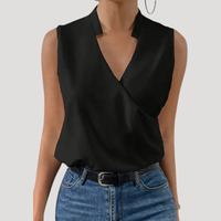 Dorothea | Damen Wickel Ärmellose Bluse in Schwarz