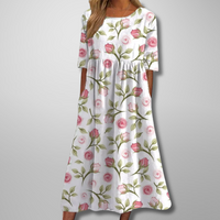 Dorothea | Midikleid mit Aquarell-Blumendruck in Weiß-Rosa