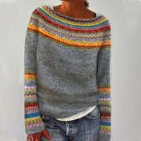 Dorothea | Weicher Rundhals Strickpullover in Grau / Orange