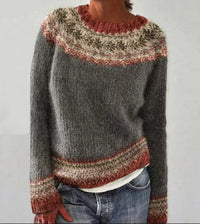 Dorothea | Weicher Rundhals Strickpullover in Grauer Kranz
