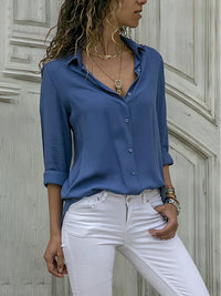 Clara | Elegante V-Ausschnitt Freizeitbluse in Blau
