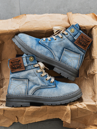 Knox | Herren Denim-Boots Schnürung Profilsohle Urban in Blau