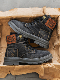 Knox | Herren Denim-Boots Schnürung Profilsohle Urban in Schwarz
