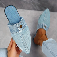 Demi | Damen Denim-Mules Spitz Flach Slip-on Jeans-Look in Blau