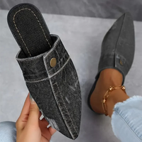 Demi | Damen Denim-Mules Spitz Flach Slip-on Jeans-Look in Schwarz