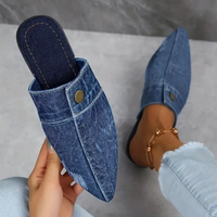 Demi | Damen Denim-Mules Spitz Flach Slip-on Jeans-Look in Indigo