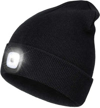 Warme LED-Beanie-Mütze mit Licht in Schwarz