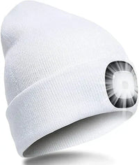 Warme LED-Beanie-Mütze mit Licht in Weiß