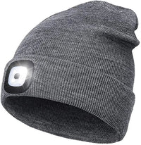 Warme LED-Beanie-Mütze mit Licht in Grau