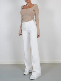 Marlene | Damen Weite High-Waist Marlenehose in Weiß