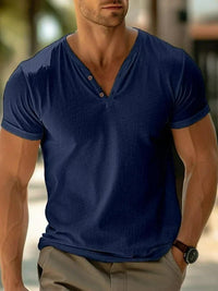 Finn | Herren Henley Kurzarm Shirt in Marineblau