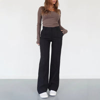 Marlene | Damen Weite High-Waist Marlenehose in Schwarz
