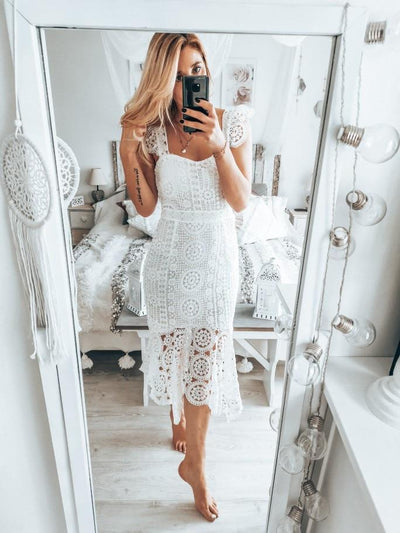 Fudus | Weißes Spitzen Cocktailkleid