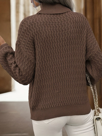 Lässiger Langarm-Rollkragenpullover mit Schultern und Rollkragen