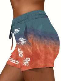 Damen Sommer Relaxpullover mit Palmenprint und Aufschrift "DAY DRINKIN'" – Ideal für den Sommer und die Freizeit in Türkisblau