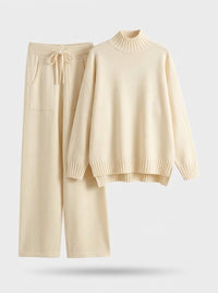 Damen Langarm-Zweiteiler mit Kordelzug in Creme