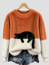 Luna | Damenpullover mit Katzenmotiv in Orange