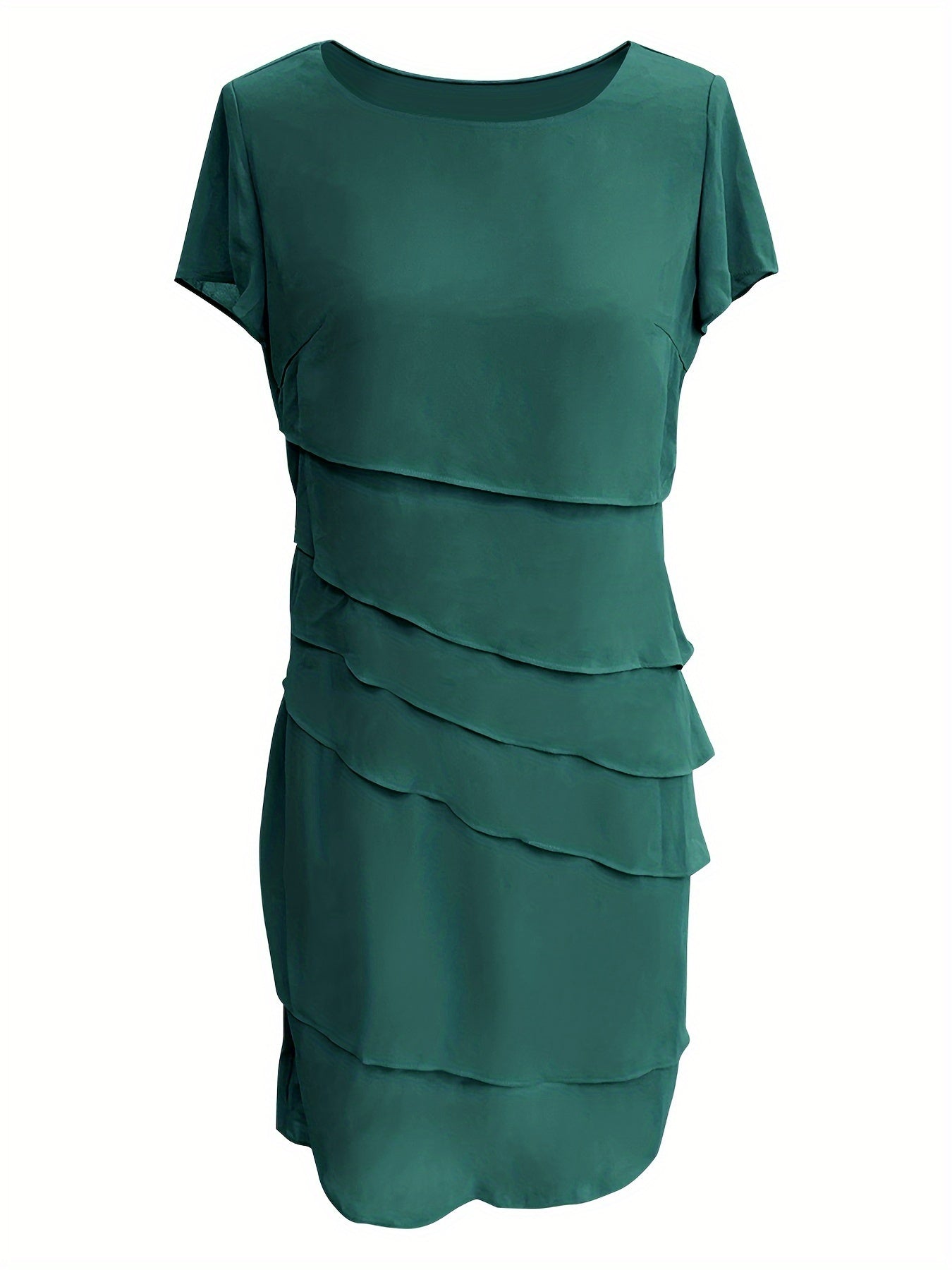 Stilvolles Kleid mit Schichtverzierungen, Rundhalsausschnitt und kurzen Ärmeln für Damen | Ideal für den Sommer