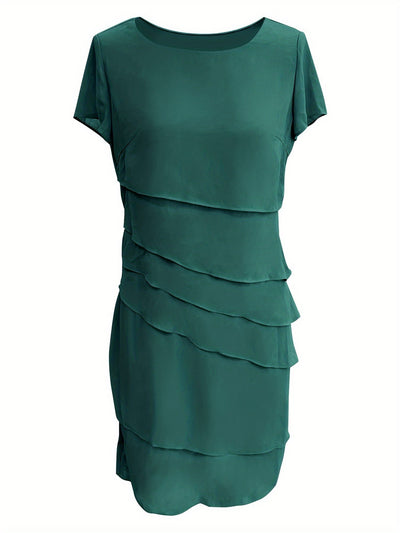 Stilvolles Kleid mit Schichtverzierungen, Rundhalsausschnitt und kurzen Ärmeln für Damen | Ideal für den Sommer