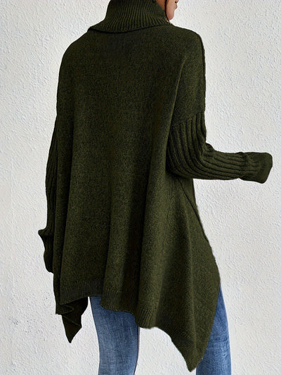 Lässiger Longpullover Damen mit Asymmetrischem Saum und Rollkragen aus Baumwolle für Damen | Ideal für den Winter