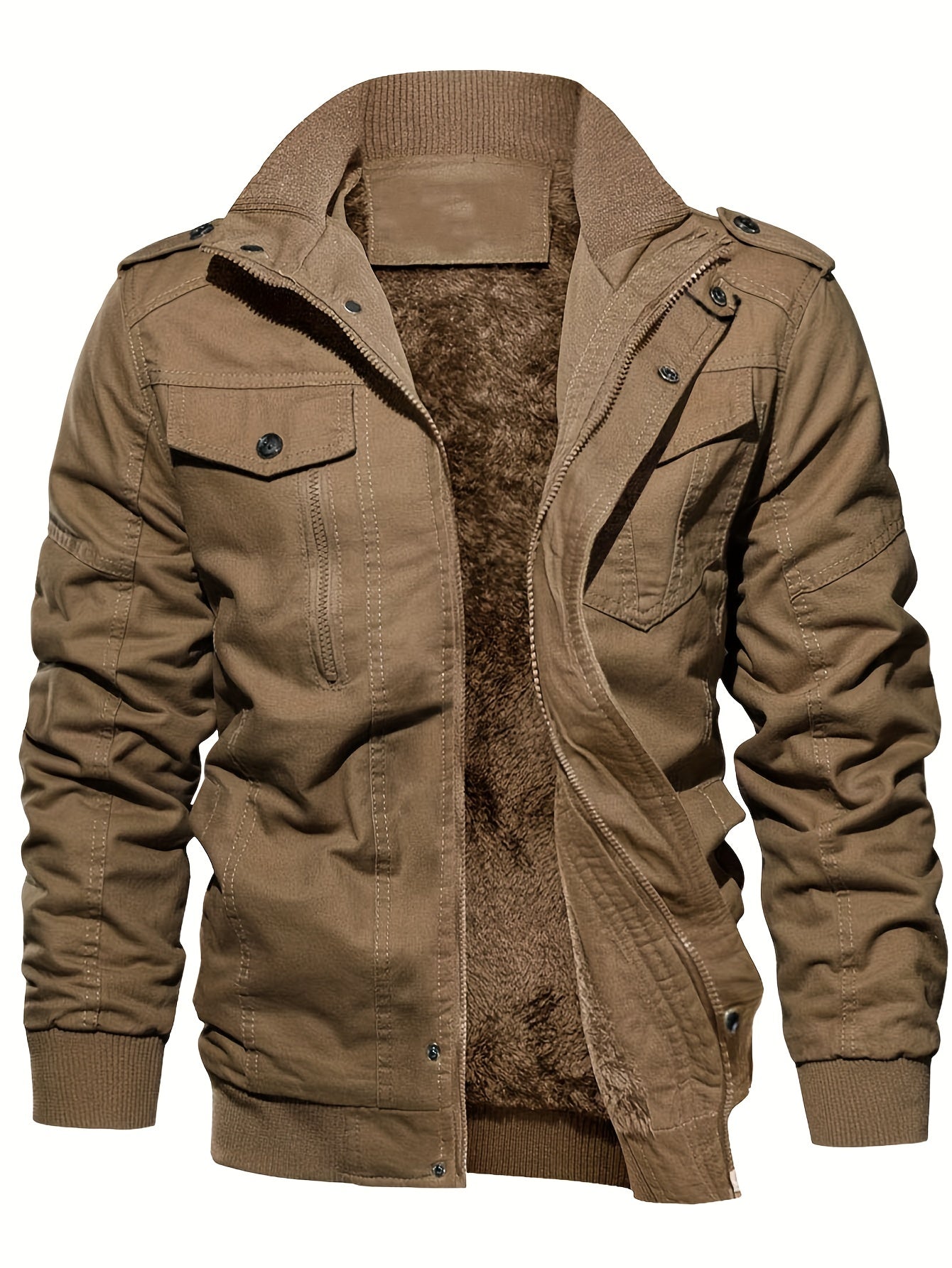 Stylische Einfarbige Fleece Futter Multi-Taschen Outdoor Jacke für Herren | Perfekt für Outdoor-Aktivitäten