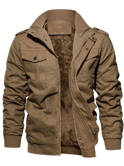 Stylische Einfarbige Fleece Futter Multi-Taschen Outdoor Jacke für Herren | Perfekt für Outdoor-Aktivitäten