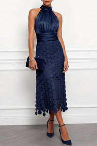 Céline | Damen Halter Midi Kleid in Marineblau