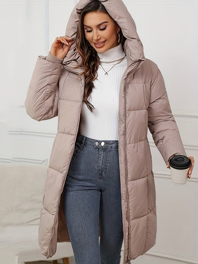 Elegante Lange Stepp Winterjacke mit Kapuze für Damen | Ideal für den Winter