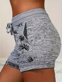 Damen Sommer Relaxpullover mit Palmenprint und Aufschrift "DAY DRINKIN'" – Ideal für den Sommer und die Freizeit in Grau
