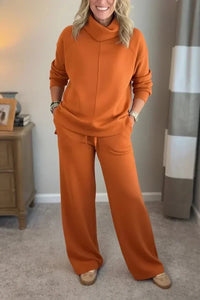 Aivra | Damen Turtleneck Langarm Weitbeiniger Zweiteiler mit Taschen in Orange