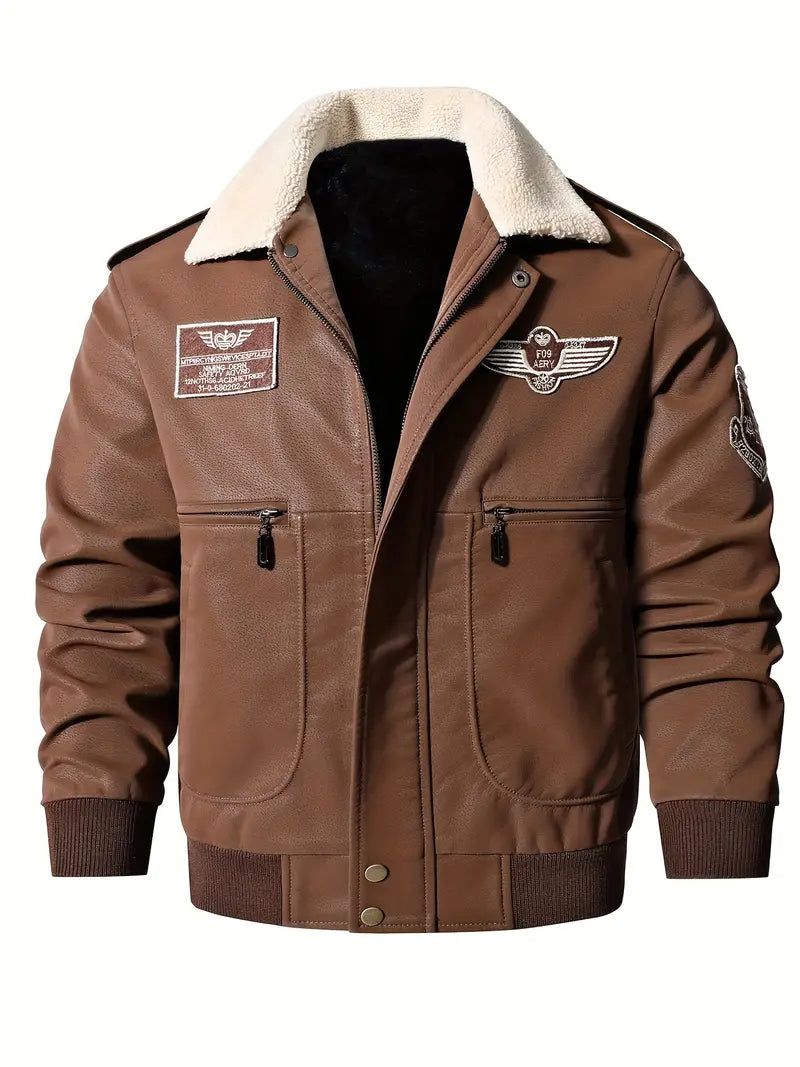 Stylische Vegane Lederjacke mit Fleece Fellkragen für Herren | Ideal für den Winter