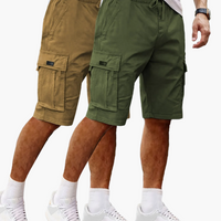 Herren-Cargoshorts im 2er-Pack mit Taschen, bequeme Passform in Armeegrün | Khaki